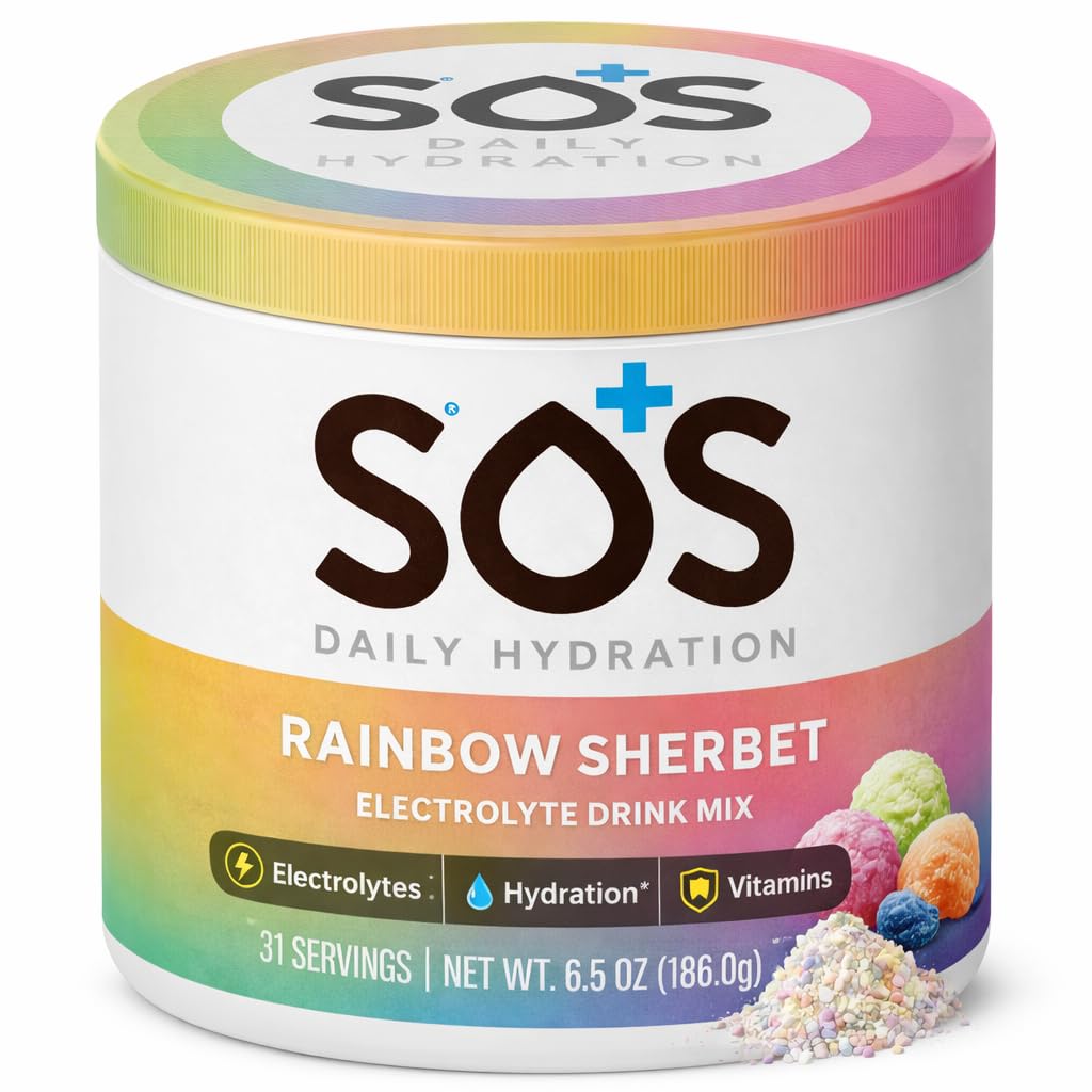 SOS Hydration Electrolyte Toz İçecek Mix | 31 Hizmet | Low Sugar | 15 Calorie | Keto-Friendly & Rapid Rehidr | Rainbow Sherbert