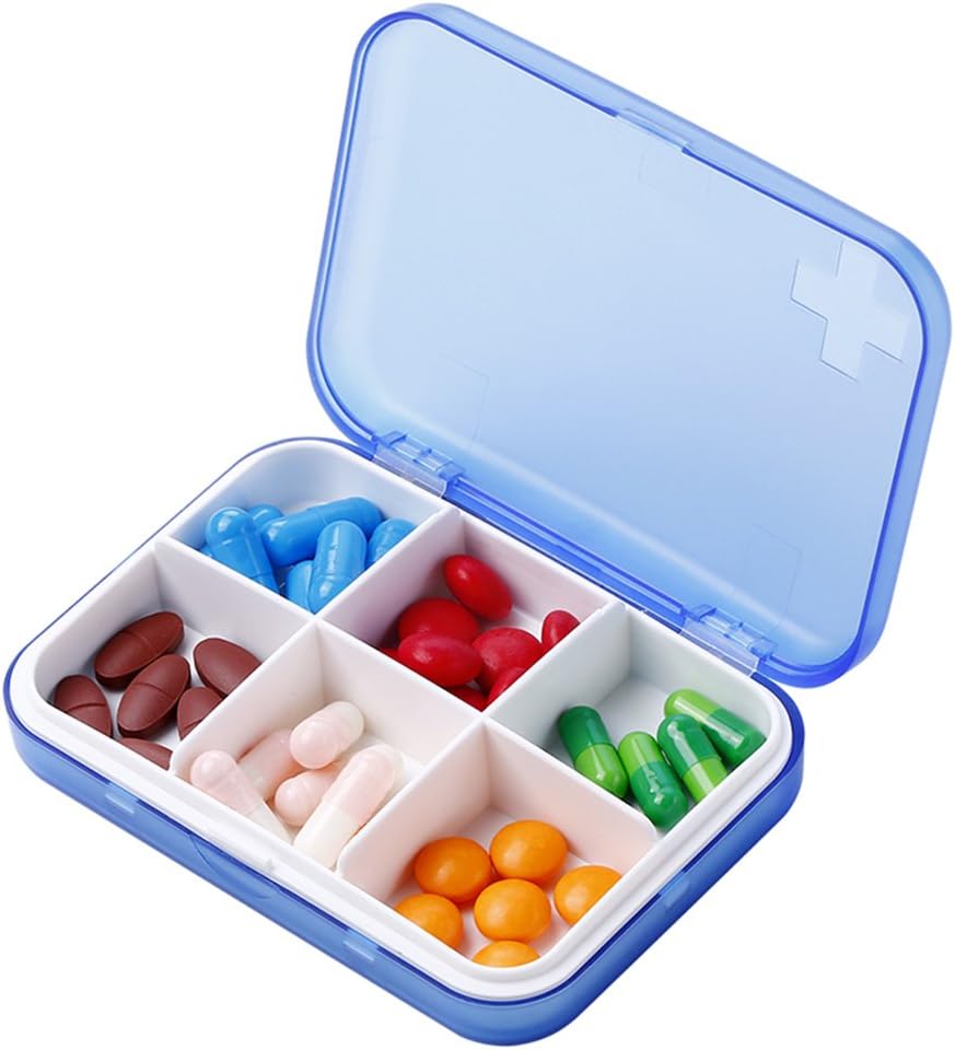 Portre Pill Organizer - Purse veya Seyahat için Slim Pill Box, Compact Pill Case 4 Karşılaştırma, Blue)