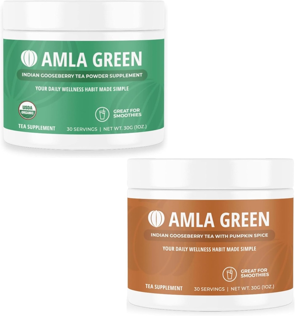 Amla Powder & Green Tea Superfood Supplement with Indian Gooseberries & Pumpkin Spice, Organic, Vegan, 30 Servings SKU: GB-HB-30