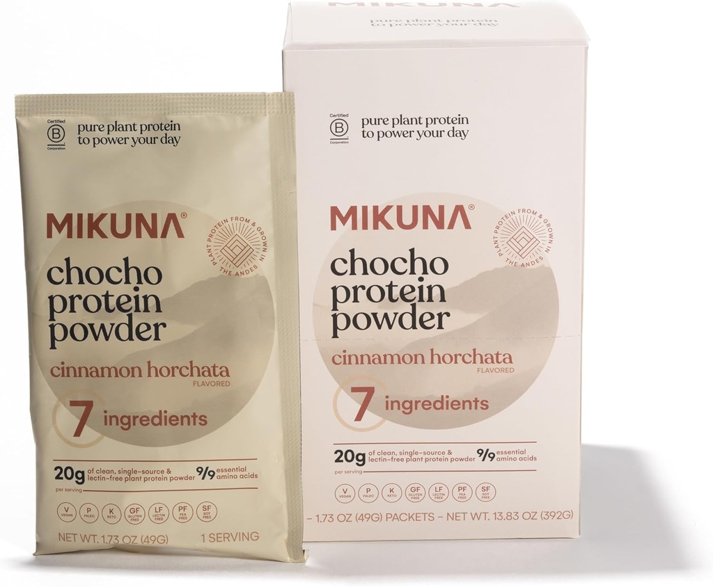 Mikuna Chocho Superfood proteini, Plant-Based Protein Toz - Vegan, Gluten Free, 3g Net Carbs veya Less, and Bio available, Non-Isolate (8 hizmet, Cinnamon Horchata)