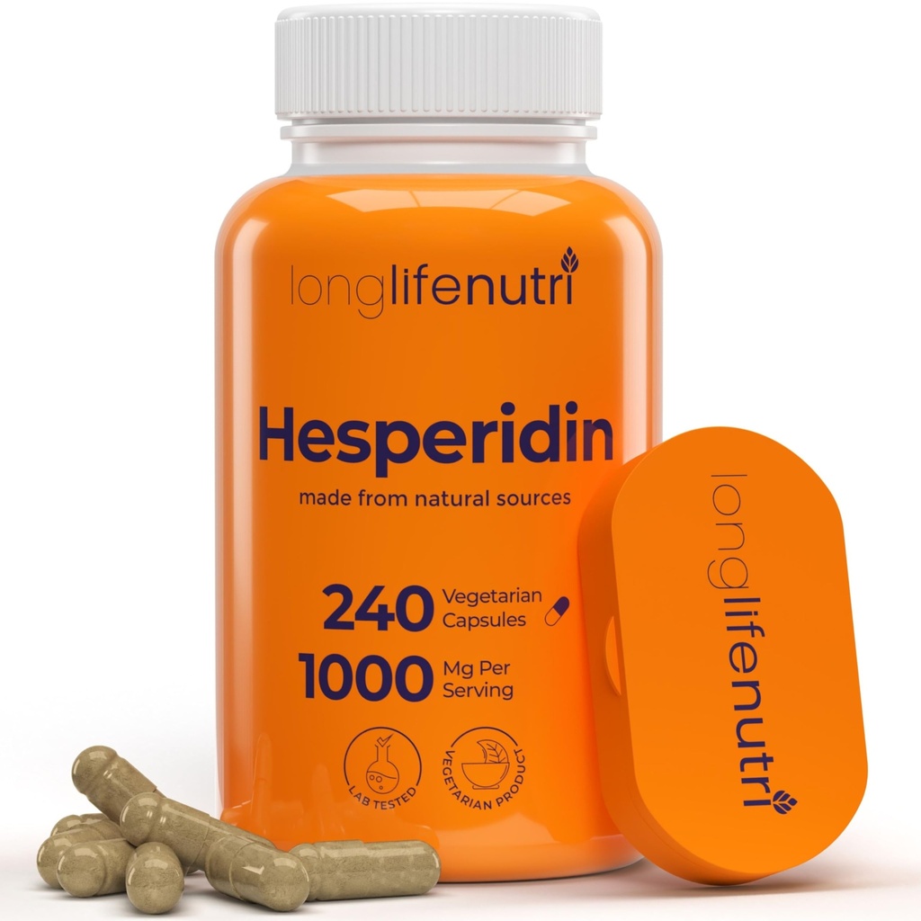 Hesperidin 1000 mg, 240 Capsules (4 Ay Supply), Supports Cardiovascular Health, Blood Pressure & Circulation, Immune Support, Potent Antioksi & Vascular Function Faydaları, Made in USA