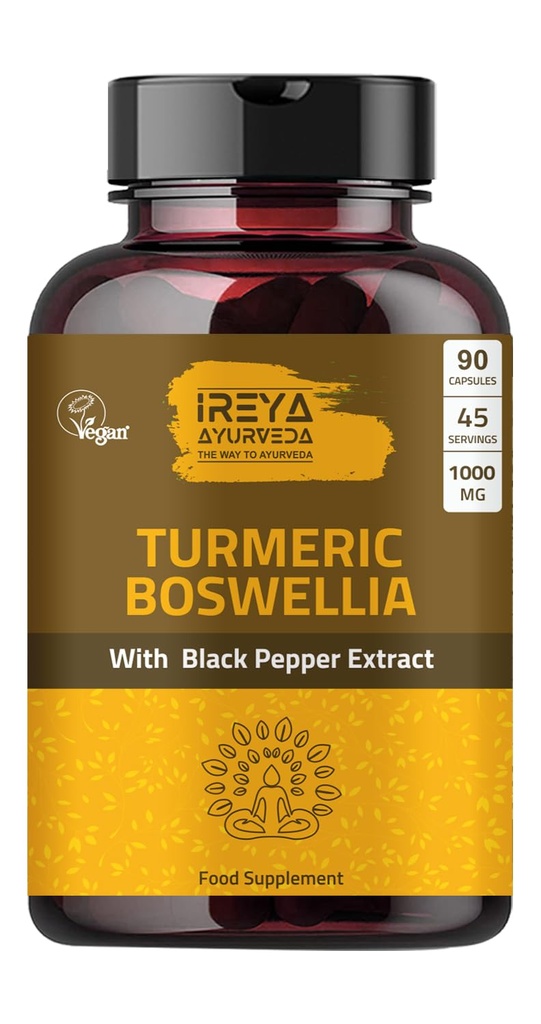 Boswellia Extract Capsules (90 Capsules) 1000 mg - Boswellia Serrata with 95% Black Pepper Extract and Curcuminoids Extract and 65% Boswellia Extract
