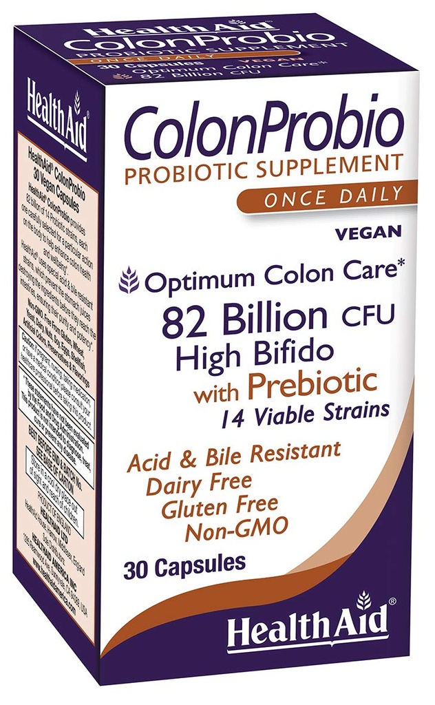 HealthAid ColonProbio 82 Milyar Prebiyotik, 14 Strains, Once Daily, 30ct, Optimum Kolon Bakım, Asit & Bile Dayanıklı, Süt Free, Gluten Free, Non-GMOMO