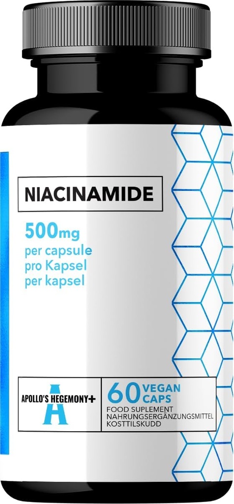 APOLLO'S HEGEMONY Vitamin B3 (Niacinamid) 500 mg - 60 Capsules - 2 Ay Geliştirilen Metabolism ve Nerve Fonksiyonlu - Diyet Tamamlandı