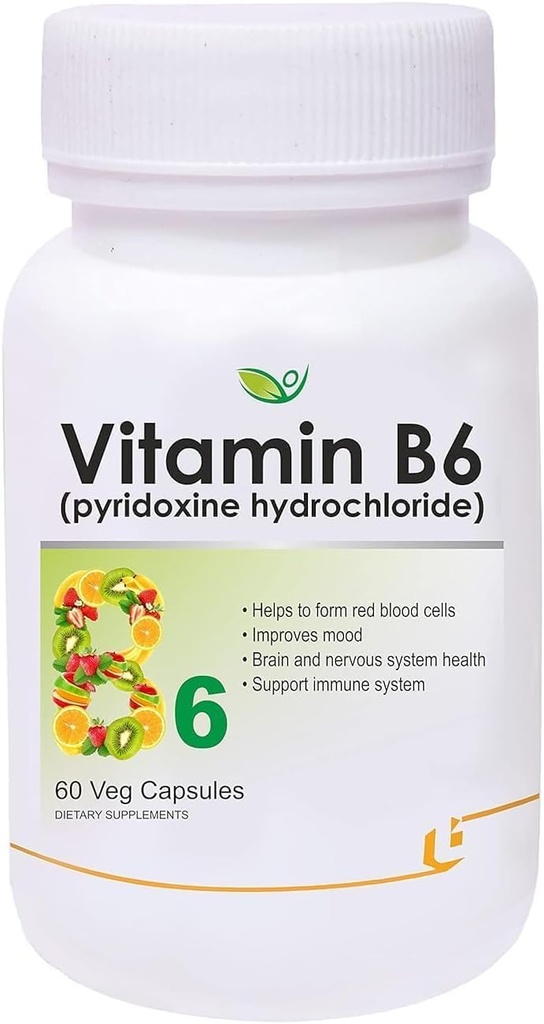 Pub Nutraceuticals Vitamin B6 (Pyridoxine Hydrochloride) Supplement | 60 Veg Capsules
