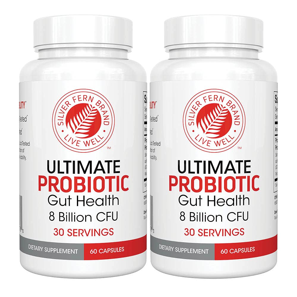 Silver Fern Ultimate Probiyotik 2Pack – Kadınlar ve Erkekler için Probiyotikler – 8 Milyar CFU Spore-Forming Gut Health Supplement – DNA TYYİ, Vegan Probiyotik, Raf-Stable, High Survivability – 120 Capsules