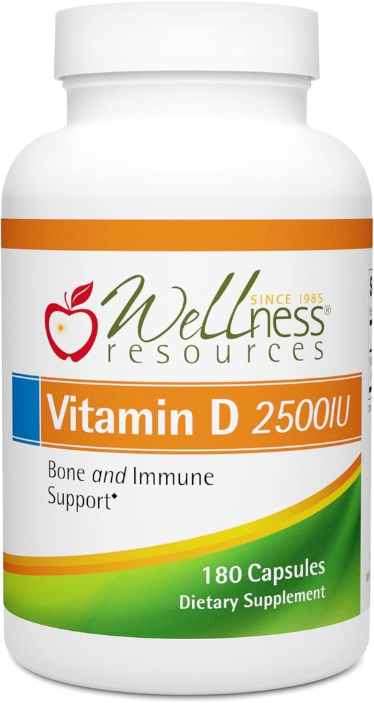 Wellness Kaynakları Vitamin D - 2500 IU Soy-Free Vitamin D3 (180 Veggie Capsules)