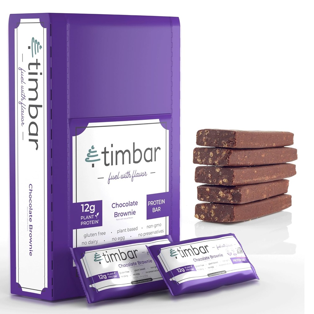 timbar protein Bars 12 Pack | 12g Protein & 9g Fiber Plante- Enerji & Nut Bars | Gluten Free, Non-GMO, Süt Free, Sağlıklı On-Go Snack & Mealchange (12 Packs, Chocolate Brownie)