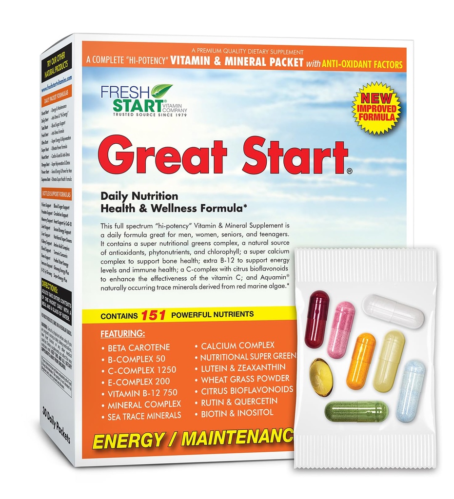 Great Start Complete Daily Vitamin Paketi | Energy & Essentials | Vitamin A, B, C, D, E, B12, Biotin, Minerals,dis, Magnezyum, çinko, Super Greens (30 Packets)