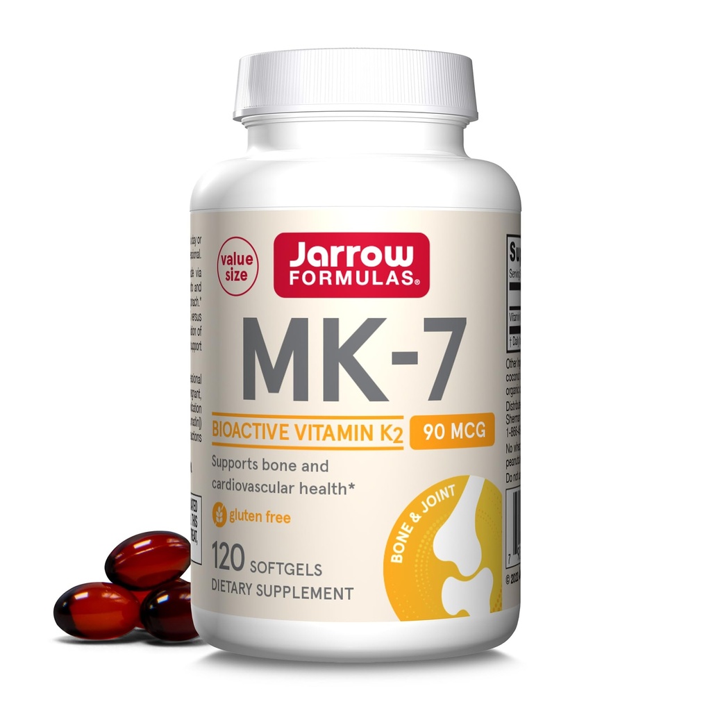 Jarrow Formulas MK-7 90 mcg - Bioaktif Vitamin K2-120 Hizmetleri (Softgels) - Bone & Cardiovascular Health - Vitamin K2 MK-7 Diyet Tamam - K2 Vitamin Tamam MK-7 - Gluten Ücretsiz