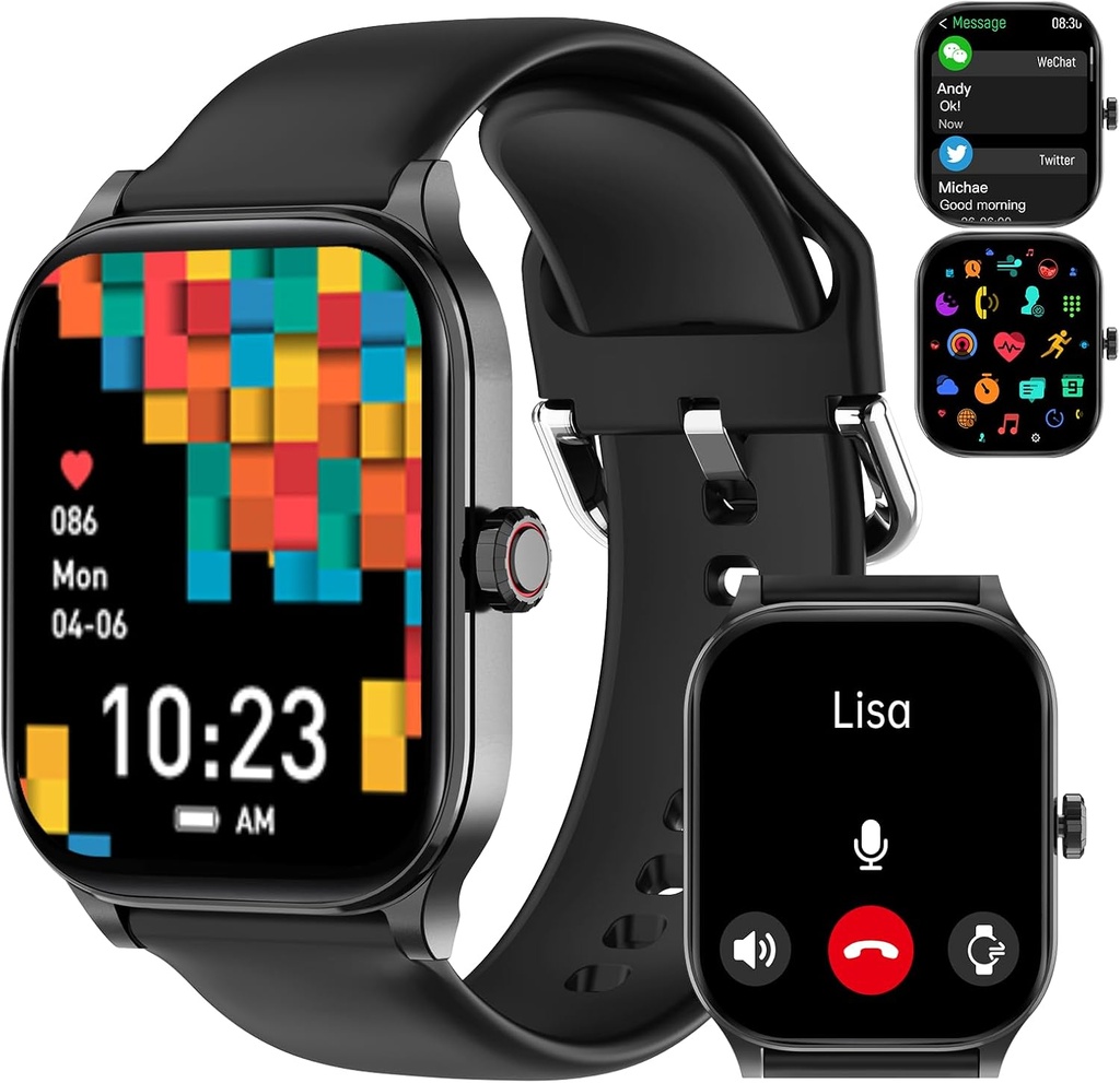 Kadınlar için Akıllı İzleme (Answer/Make Call) Smartwatches with Heart Rate/SpO2/Sleep/Stress Monitor, IP68 Su Aktivitesi Android iPhone, 100+ Spor Fitness Watches (Black, 1.85)