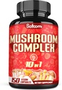 Satoomi 10in1 Mushroom Complex Supplements - 5 Ay Supply - Lions Mane, Cordyceps, Reishi, Chaga, Maitake, Shitake & Diğerleri -Brain Support - 150 Capsules
