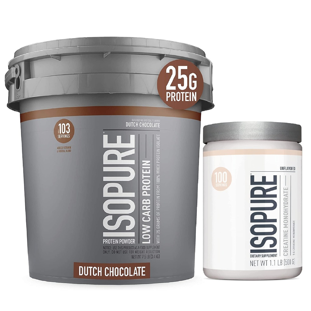 Isopure protein Toz Low Carb Kretine Toz 500g Unflavored, Keto Dostu Protein Tozu, %100 Whey proteini, Protein Flavor: Dutch, 7.5 Pounds