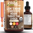 Organik Lions Mane Mushroom Supplement Liquid Drops + Türkiye Tail Cordyceps Reishi Chaga Shitake Maitake Tremella Oyster Mushrooms Poria ve Enokitake Kompleksi