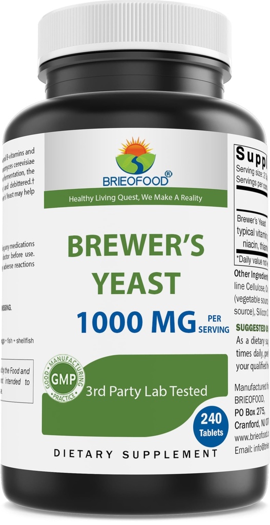Brieofood Brewers Yeast 1000 mg per Service - 240 Tablet - 3. Parti Labe Saflık ve Kalite için Test Edildi