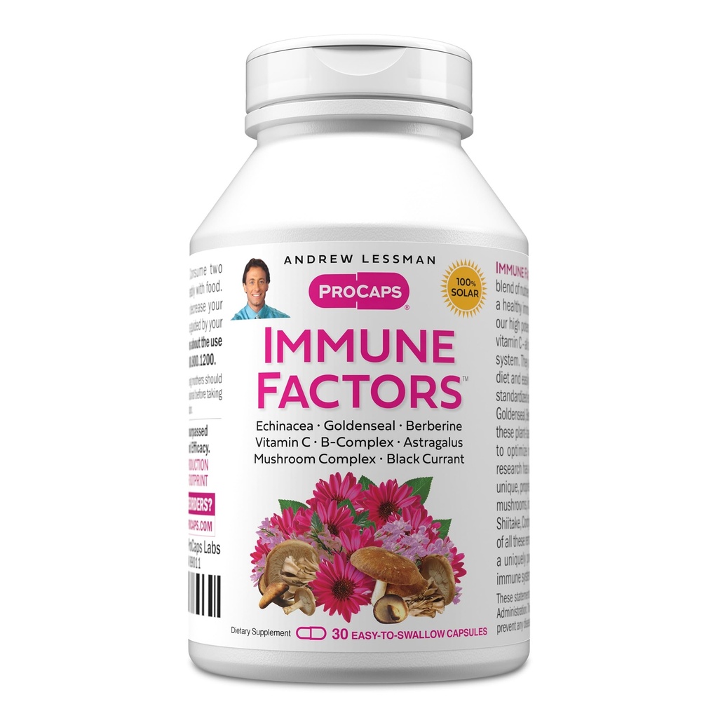 ANDREW LESSMAN Immune Factors 30 Capsules - Echinacea, Goldenseal, C, Astragalus, Berberine, Mushroom Mix, Black Currant. Destekler ve Immune Sistemi ve Doğal Savunmaları Destekler