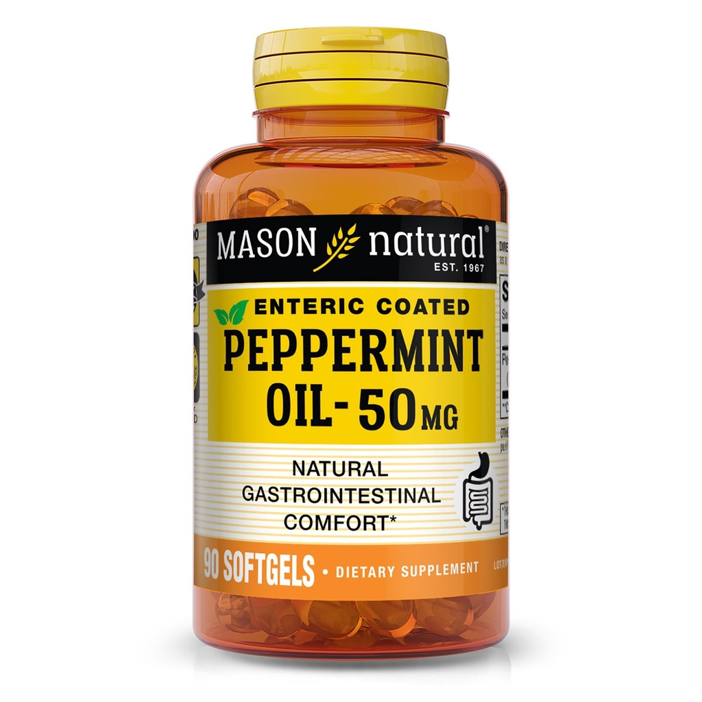 MASON NATURAL Peppermint Oil 50 mg Kapic Kaplama, 90 Günlük Gastrointestinal Desteği Normal Fonksiyonling Bowel, Softgel Pills