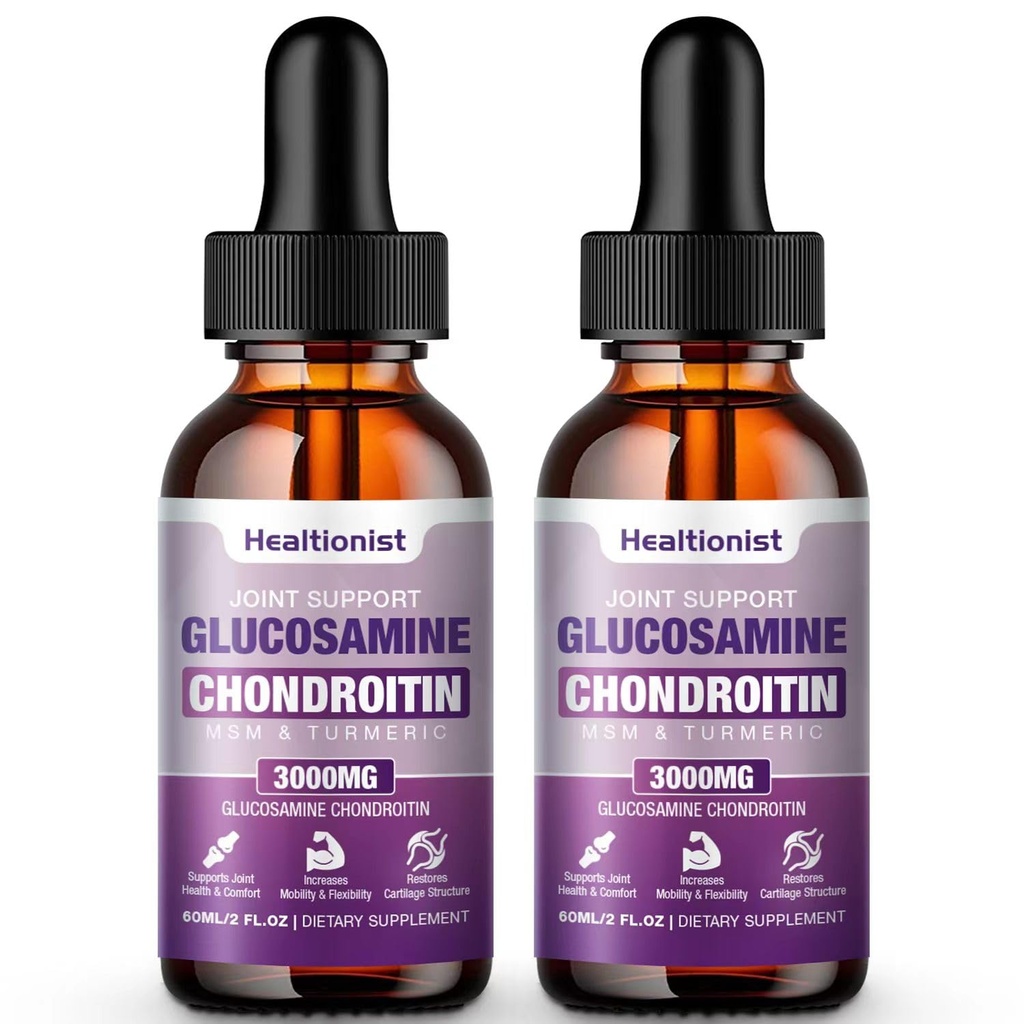 2 Pack Glucosamine Chondroitin MSM Liquid Drops, Ekstra Güçlü Ortak Destek Yetişkinler Erkekler ve Kadınlar için Tamam, Quercetin Boswelia, Bromelain, Antioksi Immune Support (4 Fl oz)