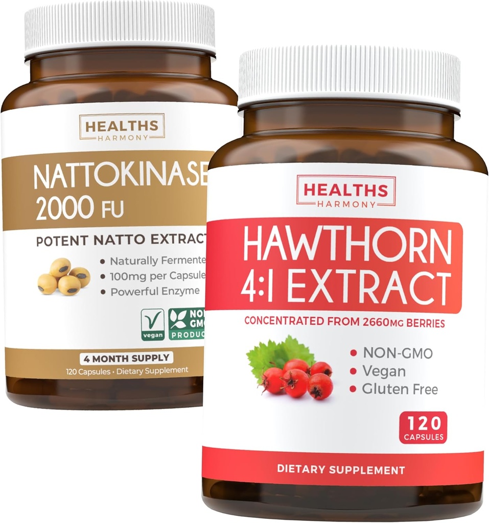 Nattokinase & Hawthorn (4-Month Supply) Nattokinase Berry Harmony - Nattokinase 2000 Güçlü Doğal Fermented Soybeans (4-Month Supply) & Hawthorn 4:1 Ekstra - Vegan ve Non-GMO