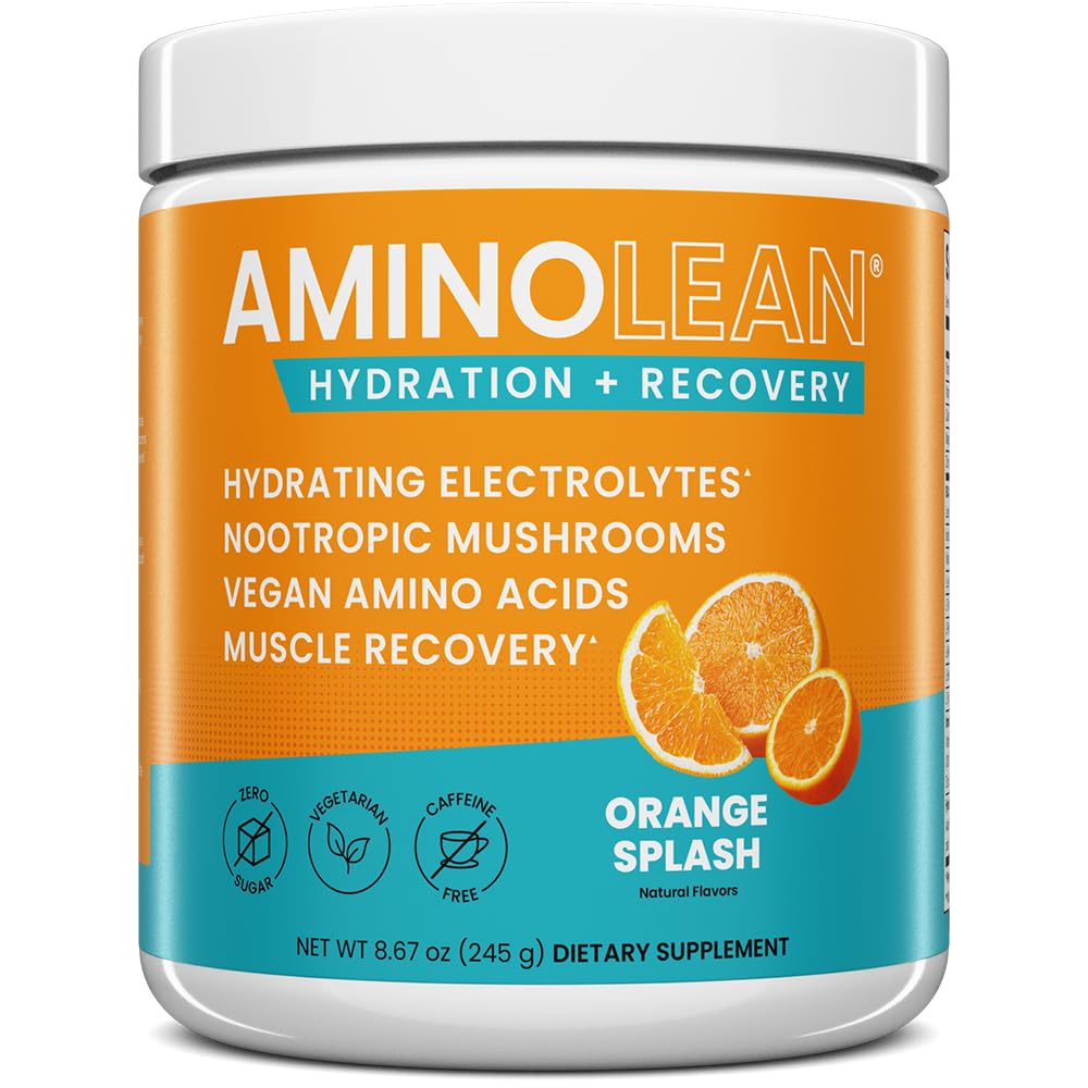 AminoLean Hydrating Electrolyte Dust and Recovery Drink with Sea Minerals, Nootropic Mushrooms, and Vegan replicas, BCAAs + EAAs for Post Workout Muscle Building, Orange Outlet
