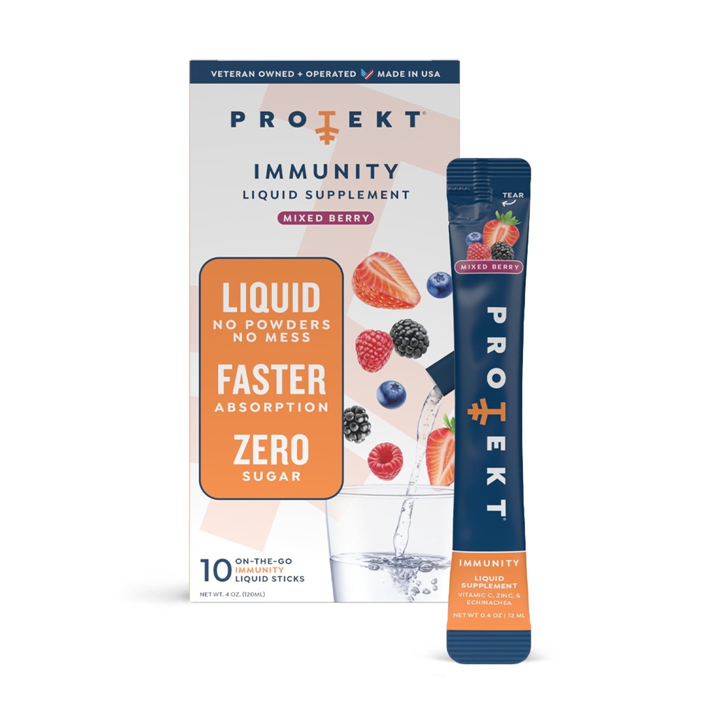 PROTEKT Sıvı Immune Support Supplement - Sıvı İçecek Mix, Immunity Supplement, Immune ATMs for Yetişkinler, Sugar-Free with Vitamin C and Bora Immunity Support - Karma Berry 10ct