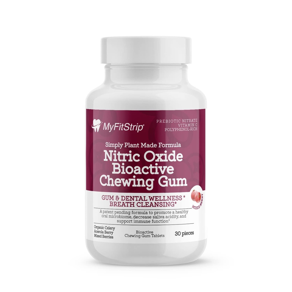 Plant-based Prebiyotik Nitric Physics Chewing Gum MyFitStrip - Organik Prebiyotik Nitrate Leafy Celery Greens, Acerola Berry, Polyol-rich Dark Cave ve Xylitol Formula - 30 Bioaktif Tabletler