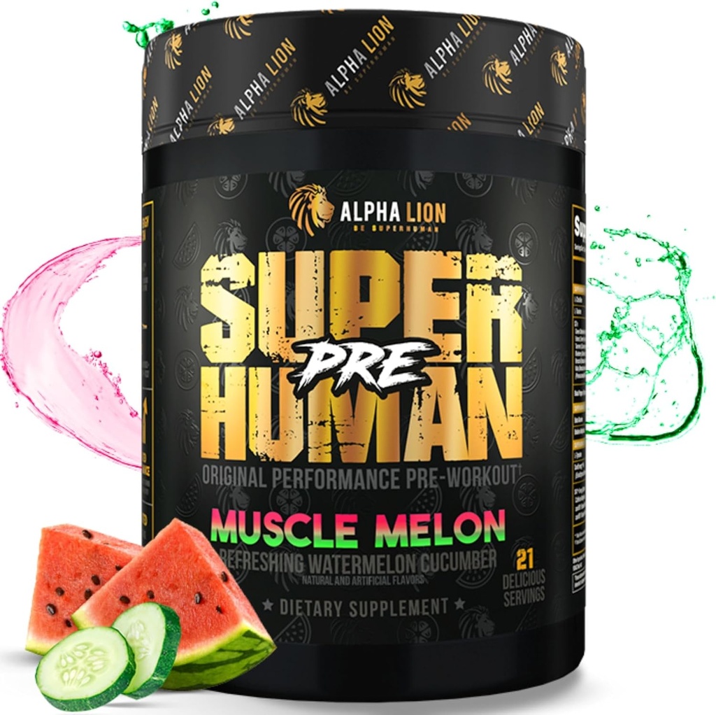 ALPHA LION Superhuman Pre Workout Toz, Beta Alanine, L-Taurine & Tri-Kaynak Caffeine for Sustained Energy & Focus, Nitrik Oksit & Citrulline for Pump (21 Servisler, Kas Melon)