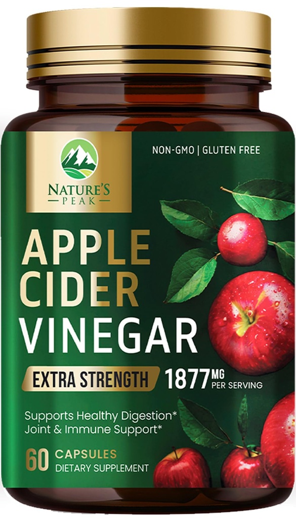Apple Cider Vinegar Capsules ACV Supplements 1877 mg, Vitamin D3, çinko & Best ACV Supplement Pills Daha İyi Digestion için Gut Health, Immune System Support, Non-GMO & Gluten Free, 60 Capsules