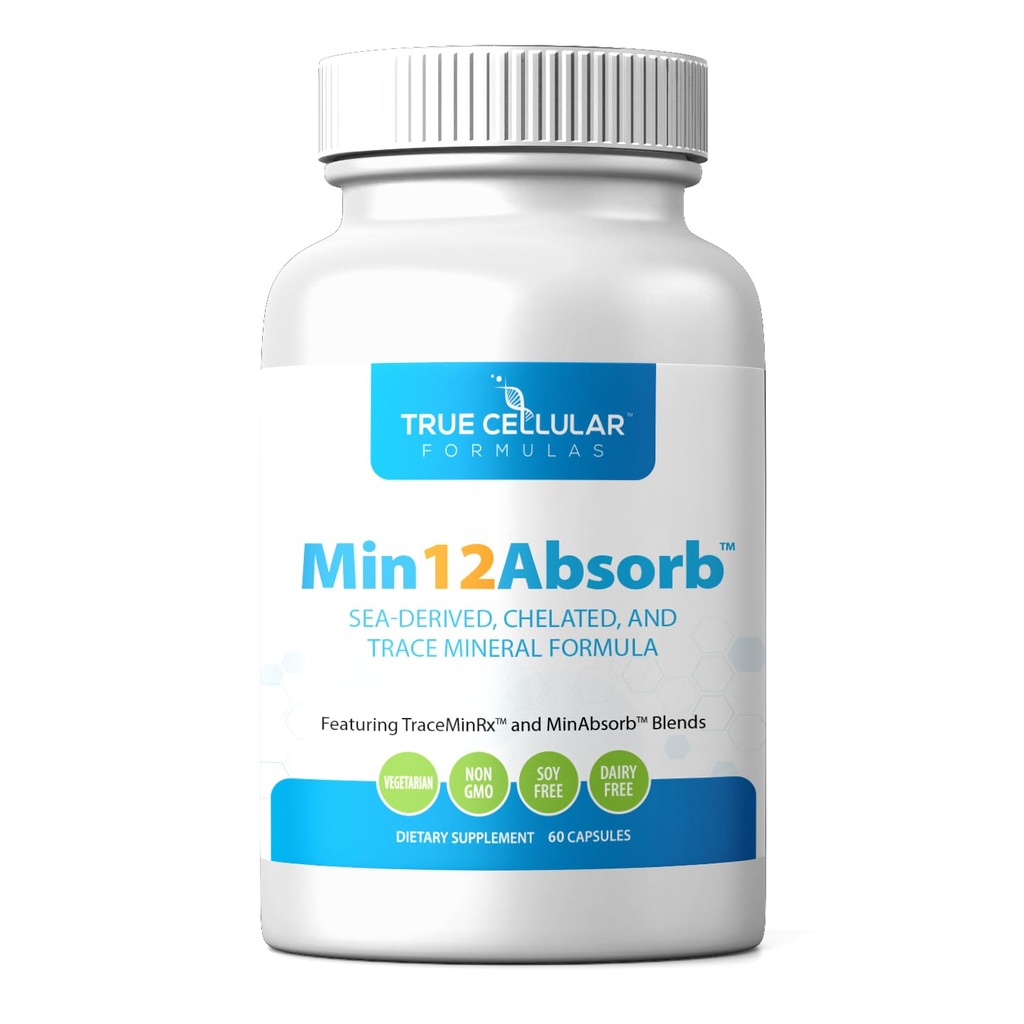 MIN12AbsorbTM Essential & Trace Mineral Kompleksi | Soy-Free, Non-GMO, Vegan, 30-Day Supply - Hücre Sağlığı ve Günlük Vitality için Aborpsiyonunu Geliştirdi