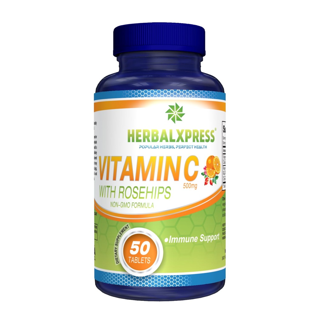 Herbalxpress Vitamin C 500 mg ile Rose HIPS, Ascorbik Asit & Citrus Bioflavononononokları 50 Tablet (1 Tub) - Güçlü Duo: - Immune Sisteminizi artırmak için bir Complementary Yaklaşım.