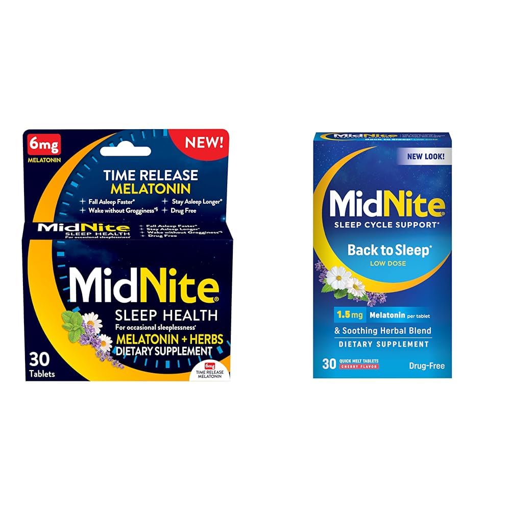 MidNite Time release 6 mg Melatonin 30 Tablet & Back to Sleep 1.5 mg Melatonin 30 Cherry Flavored Chewable Tablets Sleep Aid Sche