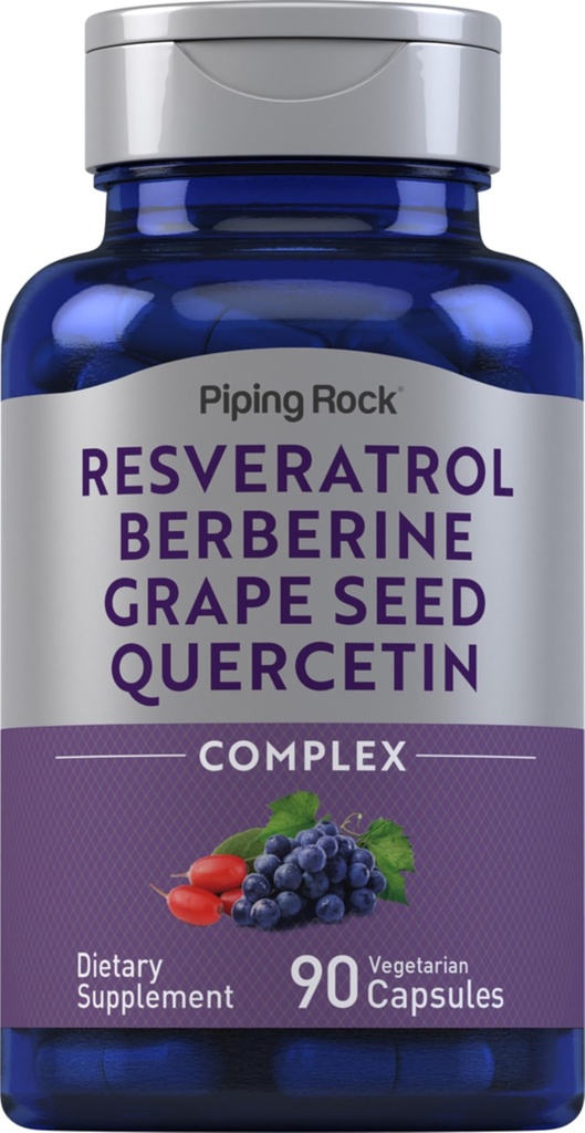 Piping Rock Resveratrol Berberine Grape Tohum & Quercetin Kompleksi | 90 Capsules | Vegetarian, Non-GMO ve Gluten Free Supplement Supplement