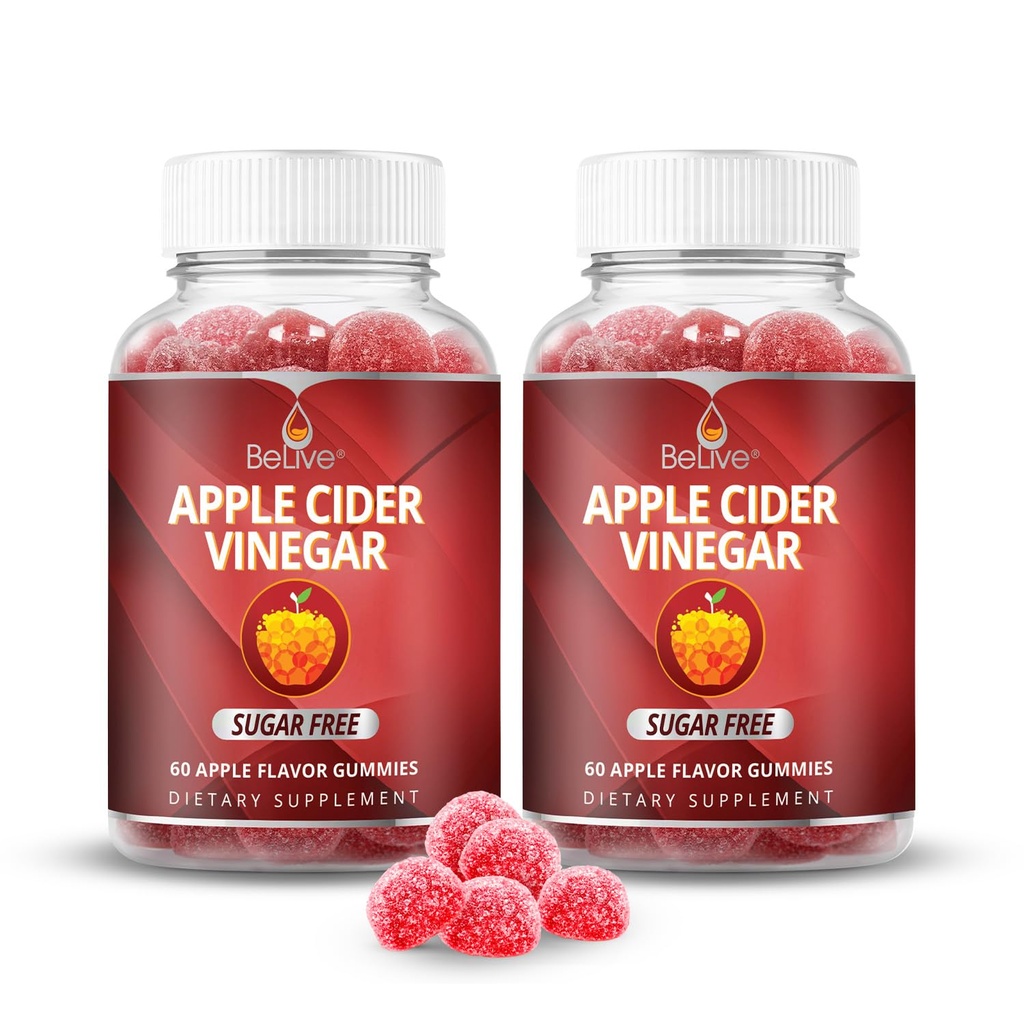 BeLive Apple Cider Vinegar Sugar Free Gummies – Great for Digestion & Health Diyet - Gluten Free, No Glucose Syrup, ACV Gummies Alternative to Capsules & Drink (120 Ct) – 2 Pack
