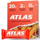 Atlas protein Bar, 20g protein, 1g Sugar, Clean Malzemeler, Gluten Free (Peanut Butter Raspberry, 12 Kont (Pack of 2))