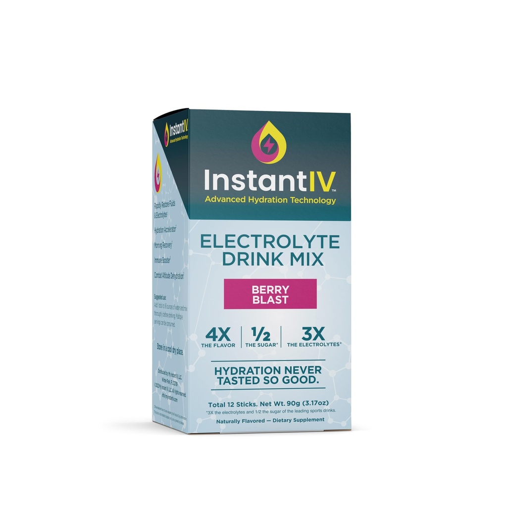 Elektrolytes Toz - 3X Elektrolytes,1/2 Vitamin C, B3, B6, Alfation, Recovery & Immunity, Vegan & Gluten Free | Berry Blast - 12 Packets