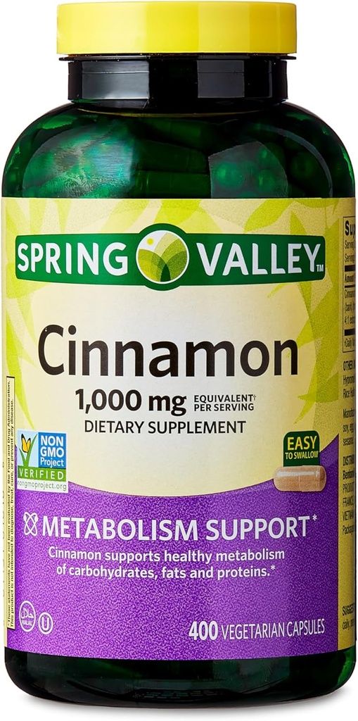 Spring Valley Cinnamon Dietary Supplement, 1000 mg, 400 Count - Cinnamon Supplements, Cinnamon Capsules, Cinnamon (Pack of 1)