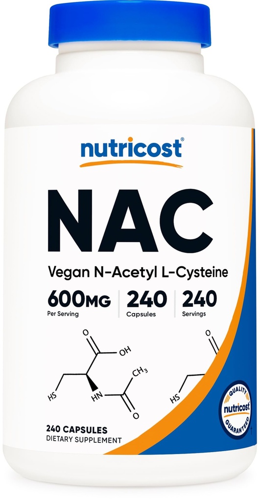 Nutricost N-Acetyl L-Cysteine (NAC) 600 mg, 240 Vegetarian Capsules - Vegan, Non-GMO, Gluten Free
