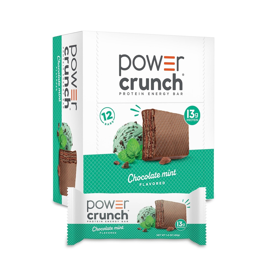 Power Crunch protein Wafer Bars, Yüksek Protein Snacks with Delicious Taste, Chocolate Mint, 1.4 Ounce (12 Count)