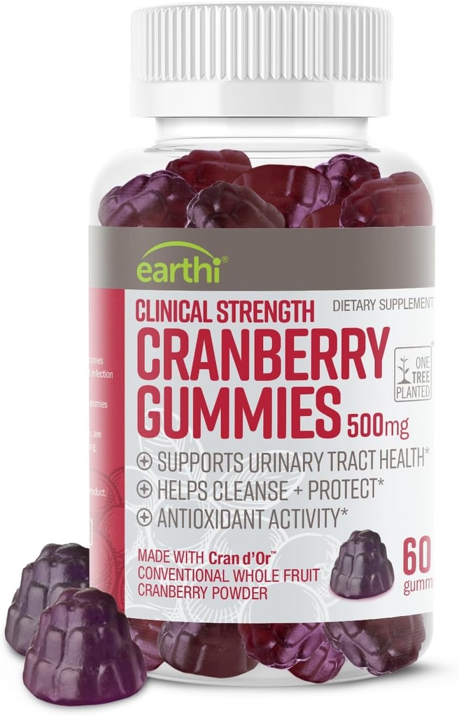 Clinical Strength Cranberry Gummies 500mg - Urinary Tract Support Health for Women & Men - Antioxidant Superfood to Cleanse & Protect - Cran d'Or Cranberry Powder Supplement (60 Gummies)