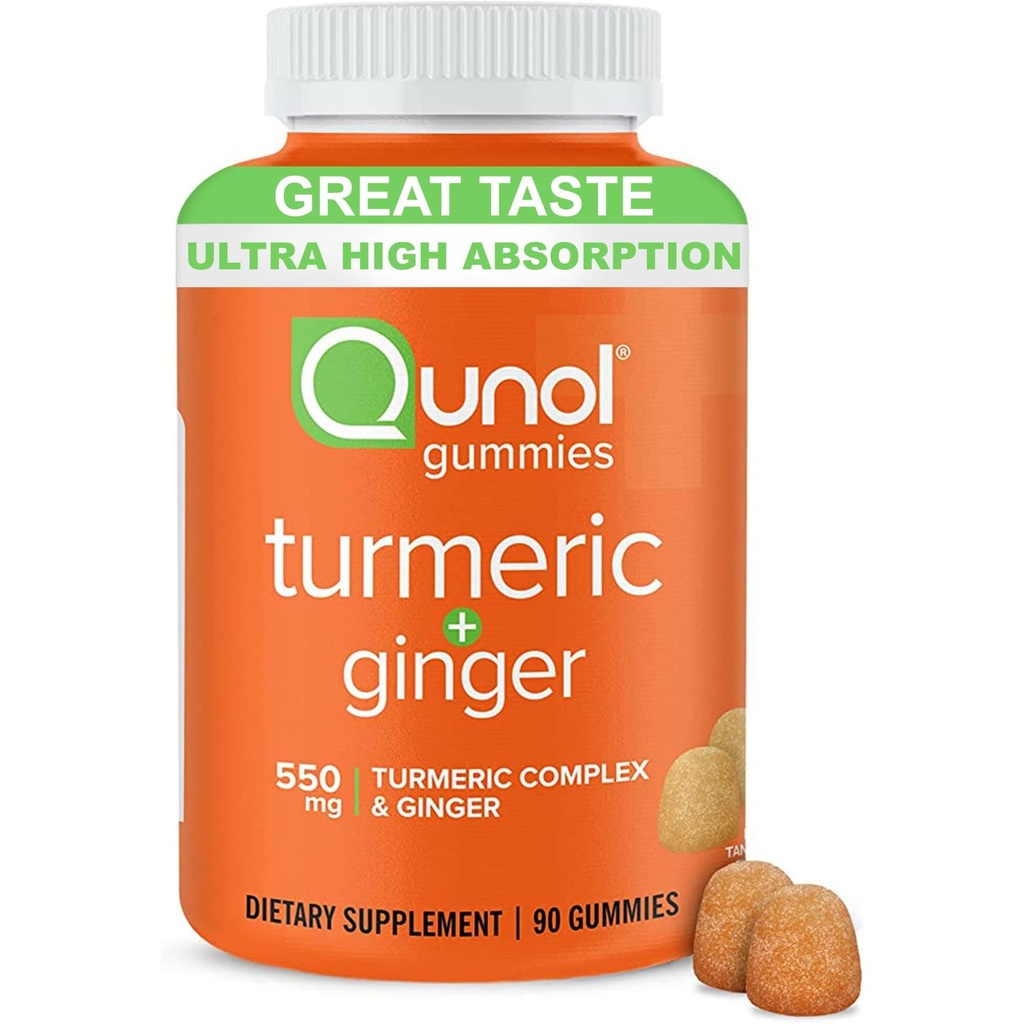 Qunol Turmeric ve Ginger Gummies - Ultra High Abors ile Ortak Destek Supplement, 90 Kont Vegan ve Gluten Free Gummies