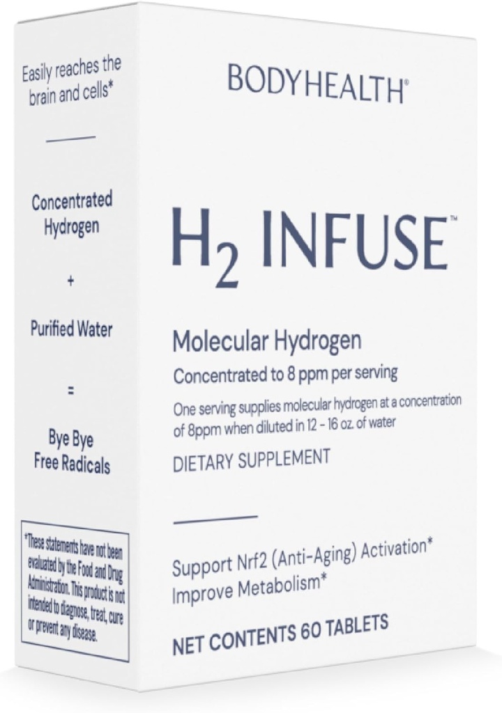 VücutSağlık H2 Moleküler Hidrojen Tabletleri, Su İçmek için Tabletler, Elemental Magnezyum Metabolism'ı Moleküler Hidrojen Su ile Desteklemek için - 60 Tablet
