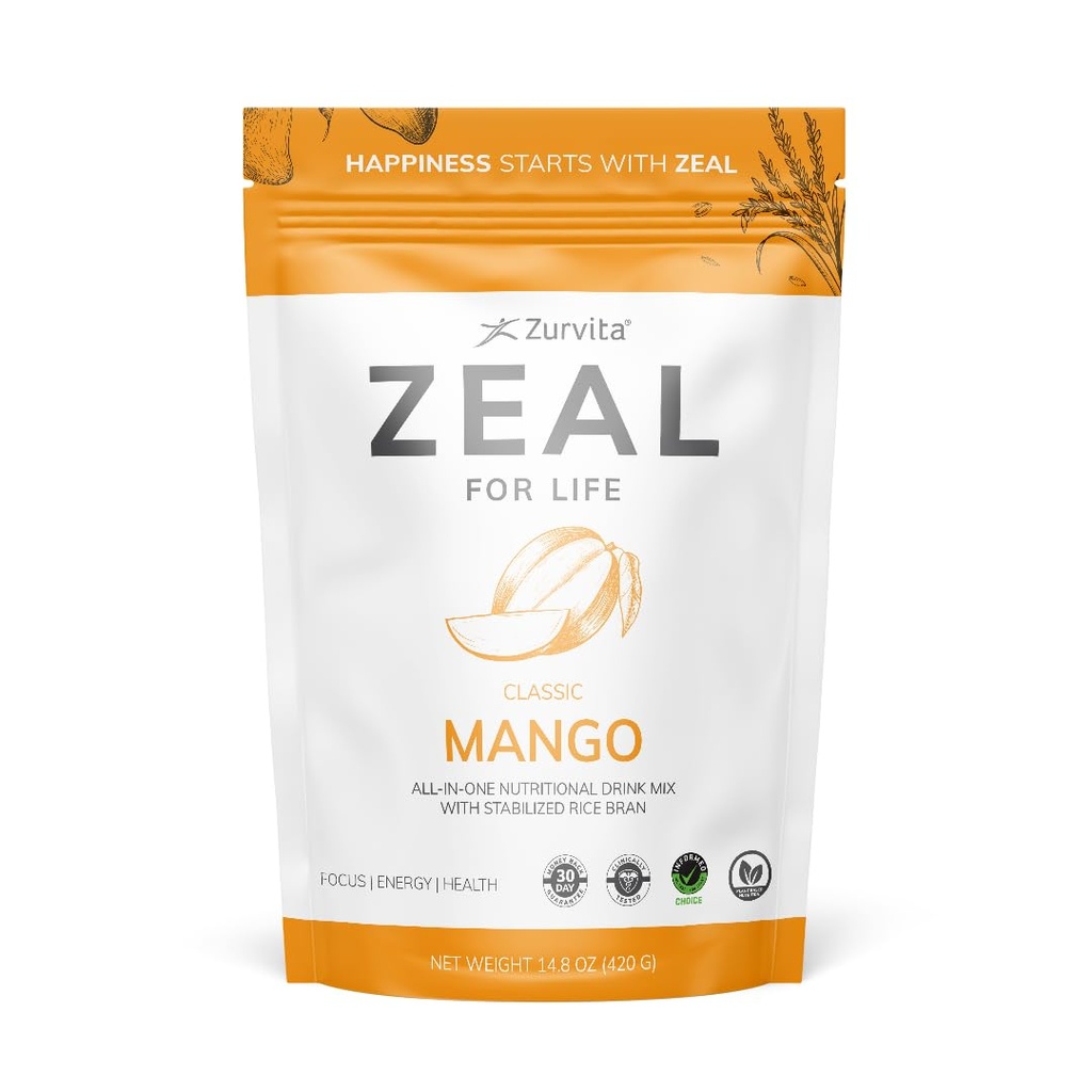 Zurvita Zeal for Life Wellness Mix - Mango Flavor - Gluten-Free, Vegan, Biotin, Vitamins B12, C, D, E, Iron, Magnezyum - 30 Hizmet (420g)