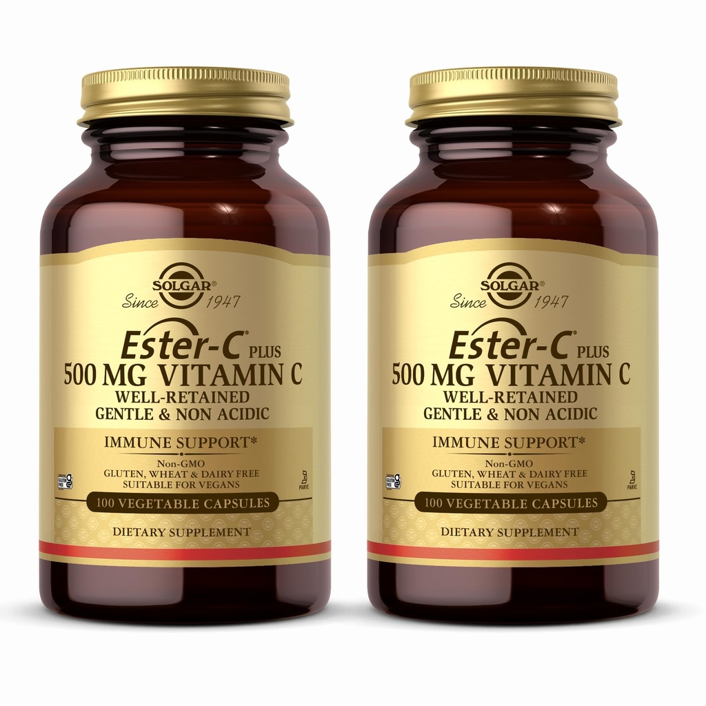 Solgar Ester-C Plus 500 mg C (Ascorbate Kompleksi) - 100 Sebze Kapsülleri, 2 Paket - Antioksi & Immune Support - Non GMO, Vegan, Gluten Free, Kosher - 200 Toplam Hizmetler