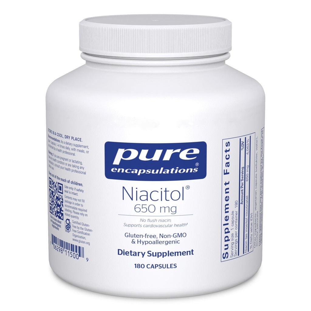 Saf Encapsulations Niacitol 650 mg | Hipoallergenik No-Flush Niacin to Support Digestion, Hormon Synthesis ve Tissue Formation | 180 Capsules