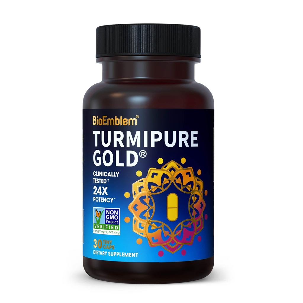 BioEmblem Turmeric Curcumin with Klinik olarak Studied TurmiPure - 1 Small Cap Daily, 24x More Abxia Than others - Ortak Destek, Sağlıklı Inflammation Tumeric Supplements - Non-GMO - 30 Hizmet