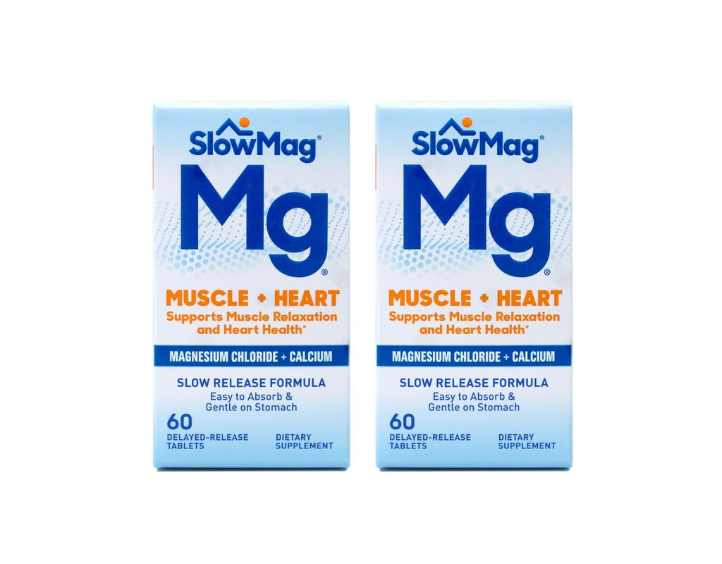 SlowMag MG Muscle + Kalp Magnezyum Chloride ileba Tabletleri 60 Kont (Pack of 2)