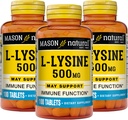 MASON NATURAL L-Lysine 500 mg ile - Geliştirilmiş Immune Fonksiyonlar, Geliştirilmiş Nutrient Aborpsiyon, Essential Amino Asit, 100 Tablet (Pazar 3)