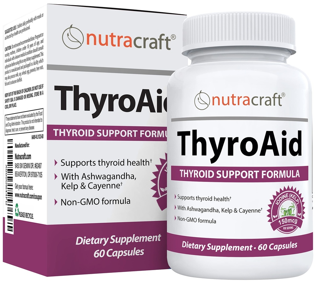 ThyroAid # Yourroid Support Supplement | Natural Herbal Thyroid Formula with Iodine (Kelp), Ashwagandha, L-Tyrosine & More | Support Yourroid Health & Energy Levels | 60 Capsules