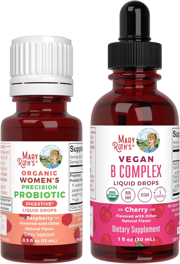 MaryRuth Organics Precision Probiyotik for Women (Raspberry) & B Complex Drops (Cherry) | USDA Organik, Temiz Etiket Projesi Gerçekleştirilmiş® | Gut Health & Immunity | Vegan, Non-GMO, Gluten Free