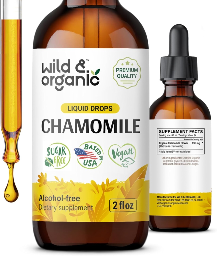 Vahşi ve Organik Chamomile Tincture - Rahatlama ve Calming Chamomile Supplement - Sıvı Çiçek Ekstraları - Vegan, Şeker & Alkol Özgür - 2 fl ozz